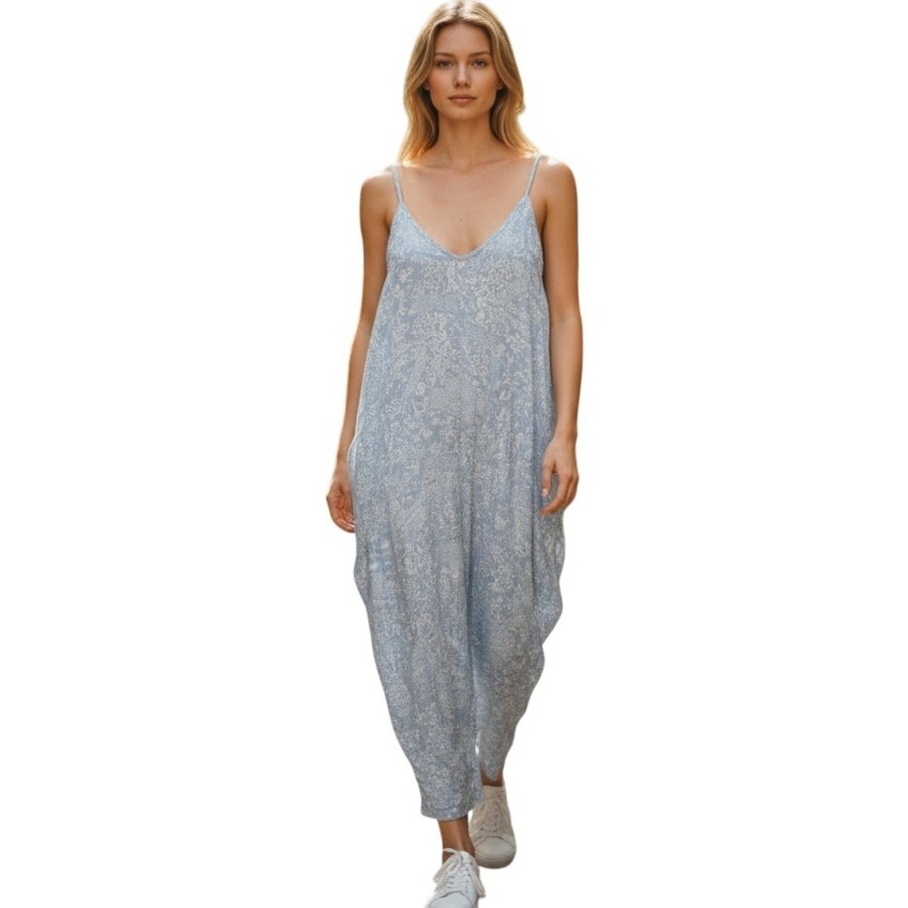 Style Rack Blue Floral Paisley Maxi dress V-Neck Relaxed Fit pockets Medium NEW